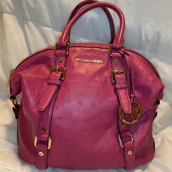 Michael Kors Handbags - Michael Kors Bedford Pink Ostrich Satchel